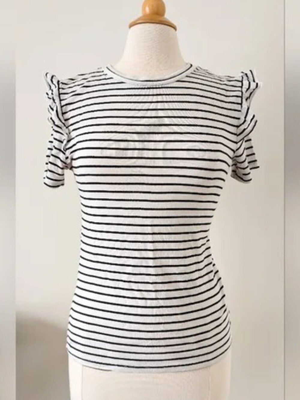 Pentagone striped ruffle sleeve t-shirt SMALL/MEDIUM black white sailor
